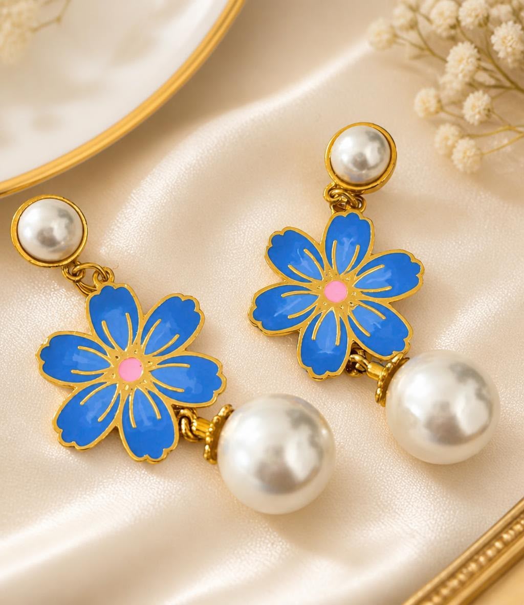 Azure Bloom Pearl Earrings