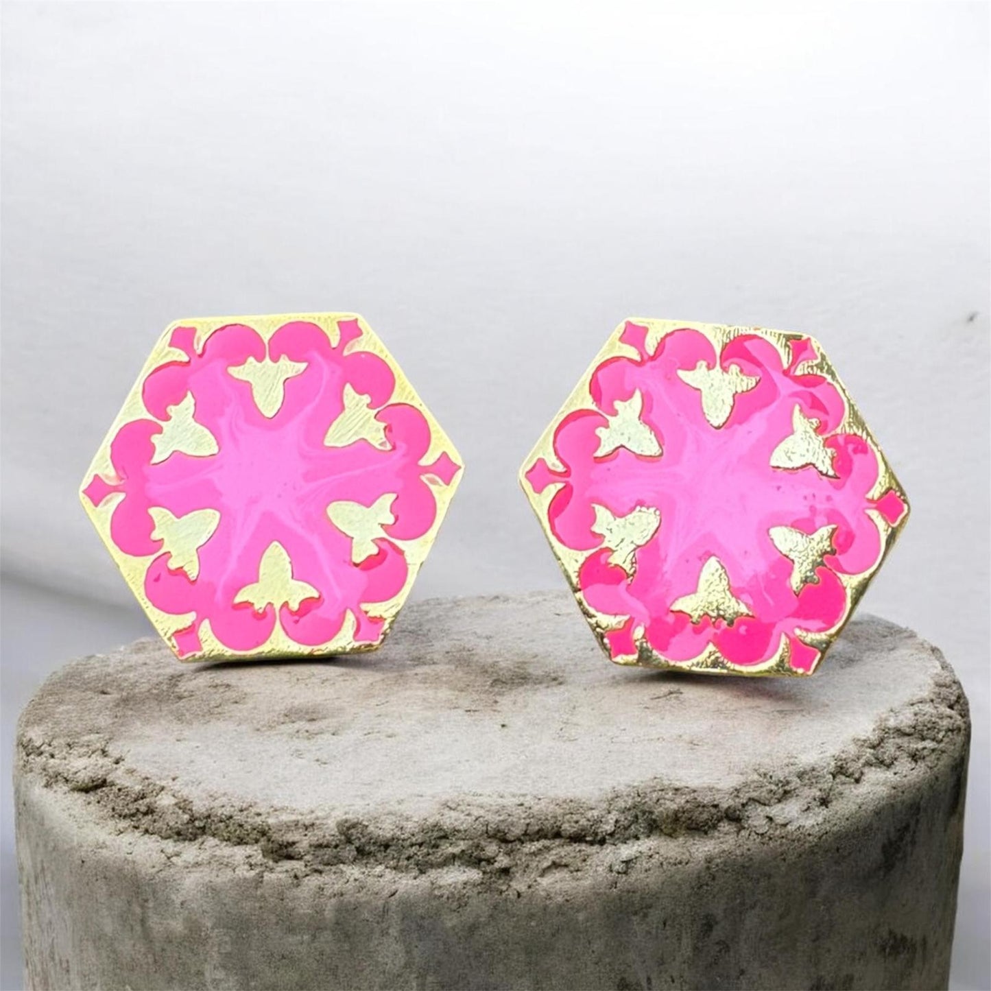 Blush Bloom Hex Studs