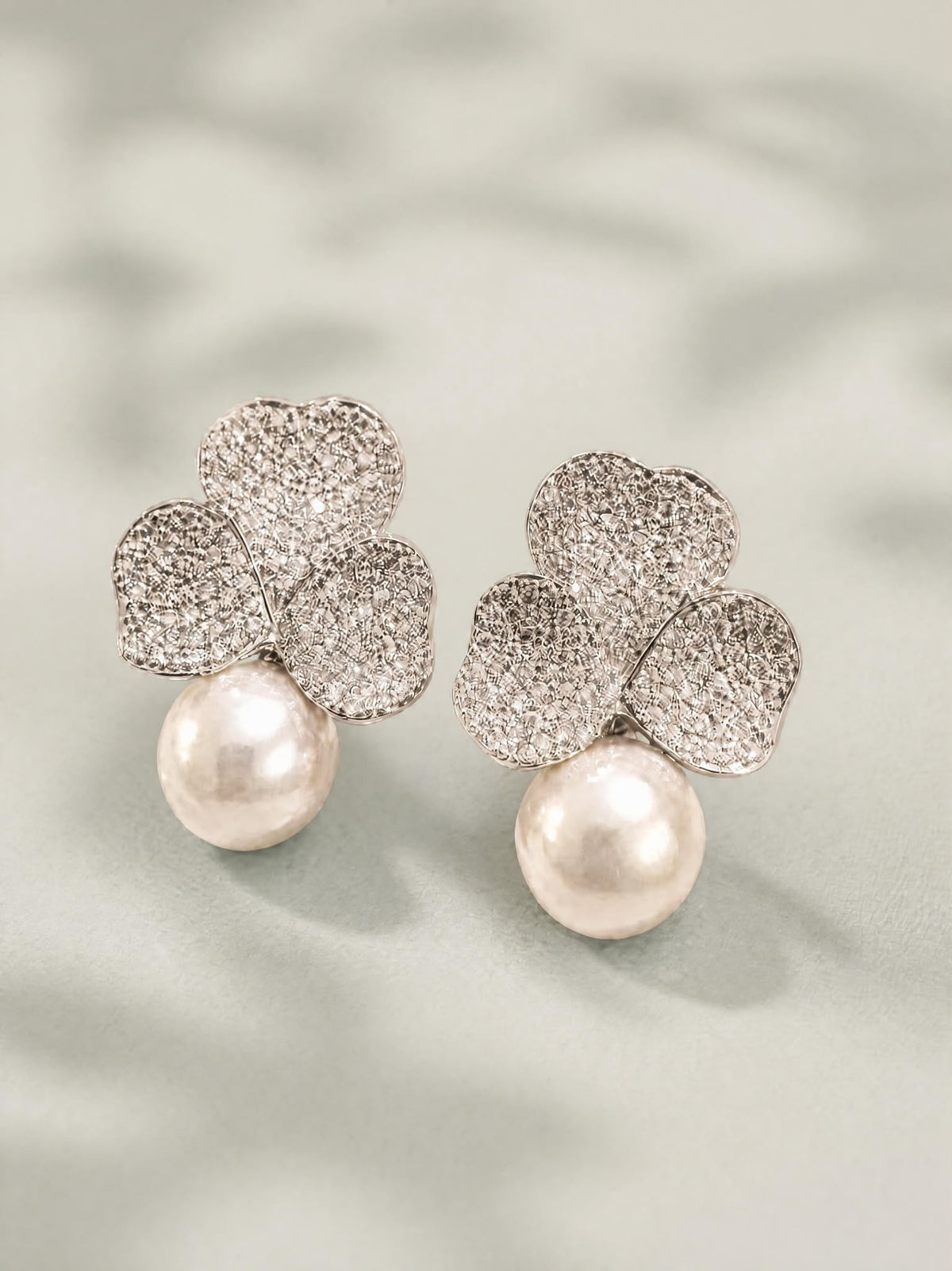 Crystal Three Leaf Pearl Earrings