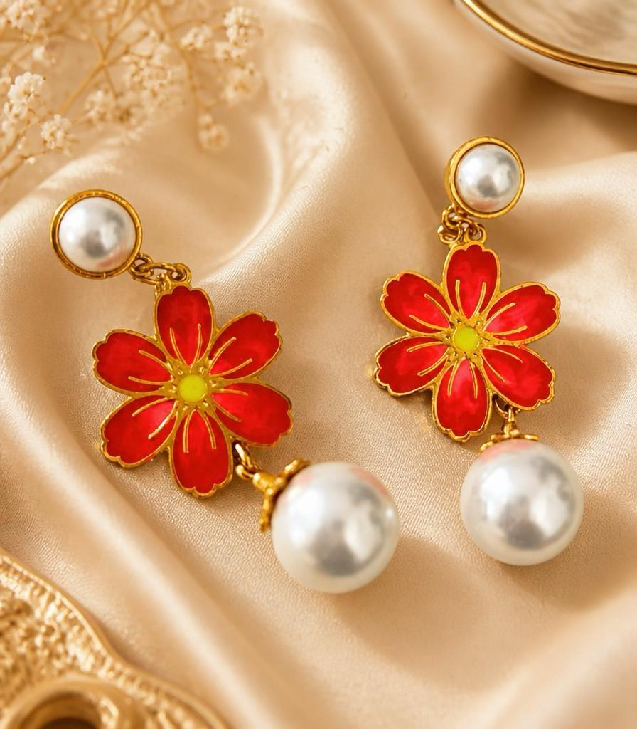 Azure Bloom Pearl Earrings