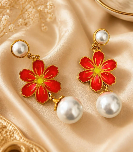 Azure Bloom Pearl Earrings